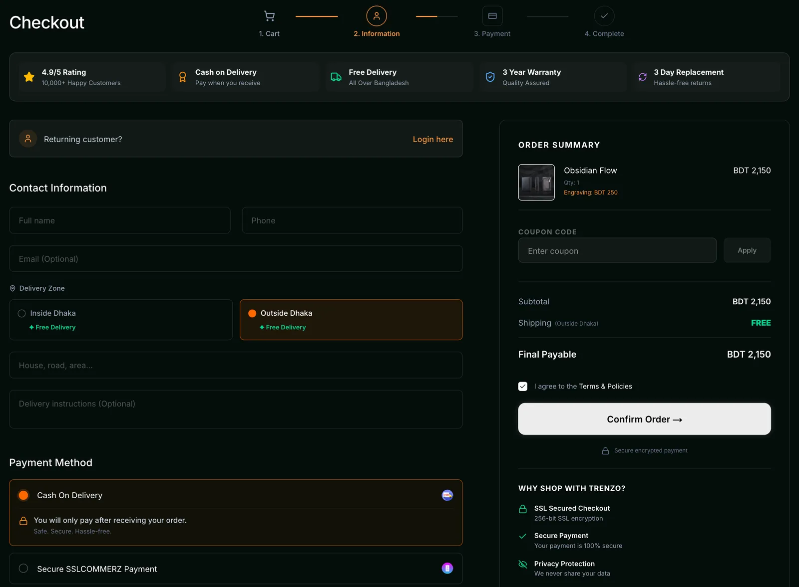Trenzo checkout: old design on the left, new design on the right